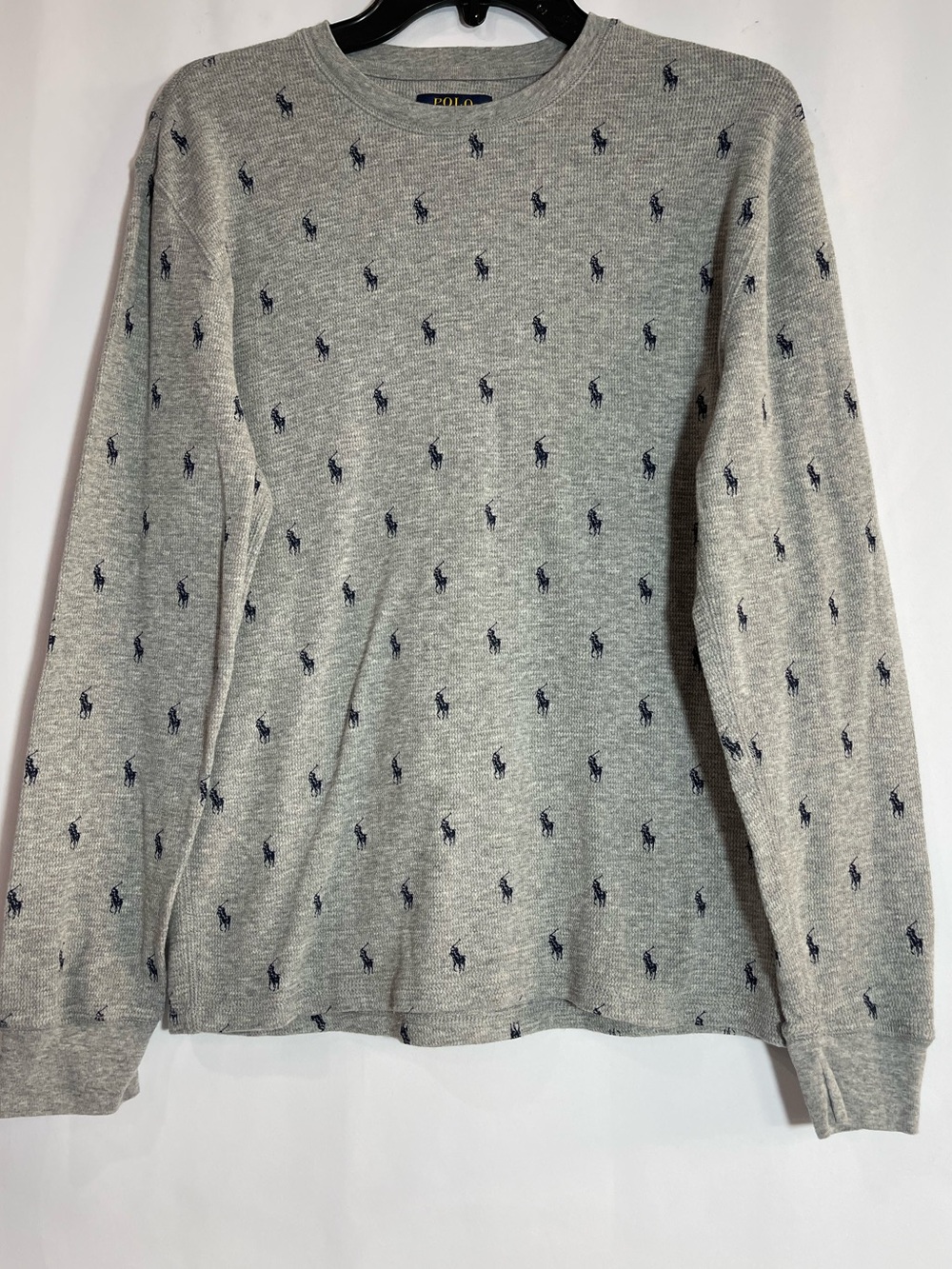 Polo by Ralph Lauren Gray Crewneck Thermal Sweatshirt with Navy Pony Embroidery